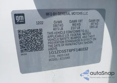 2023 Chevrolet Malibu Fwd 1Lt из США, поврежденный, VIN 1G1ZD5ST6PF146032